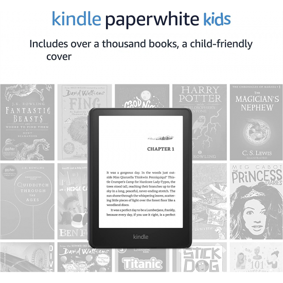 Amazon Kindle Paperwhite Kids Edition (11. Generation, Wi-Fi, 8 GB) 6" E-Reader mit Cover – Schwarz