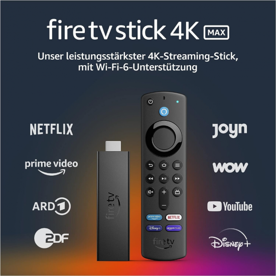 Amazon Fire TV Stick 4K MAX Ultra HD mit Alexa-Sprachfernbedienung