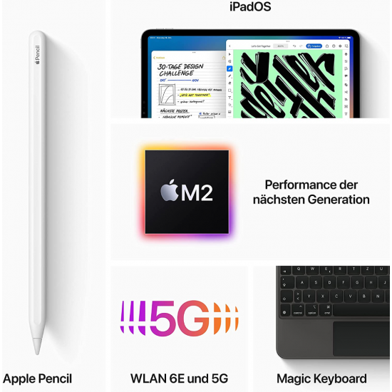 Apple iPad Pro 11 Zoll 4. Generation (2022, M2, Wi-Fi + Cellular, 2 TB) – Silber