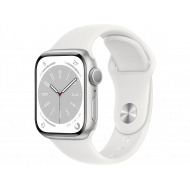 Apple Watch Series 8 41 mm (GPS) Silber Aluminiumgehäuse mit weißem Sportarmband M/L