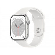 Apple Watch Series 8 45 mm (GPS) Silber Aluminiumgehäuse mit weißem Sportarmband S/M