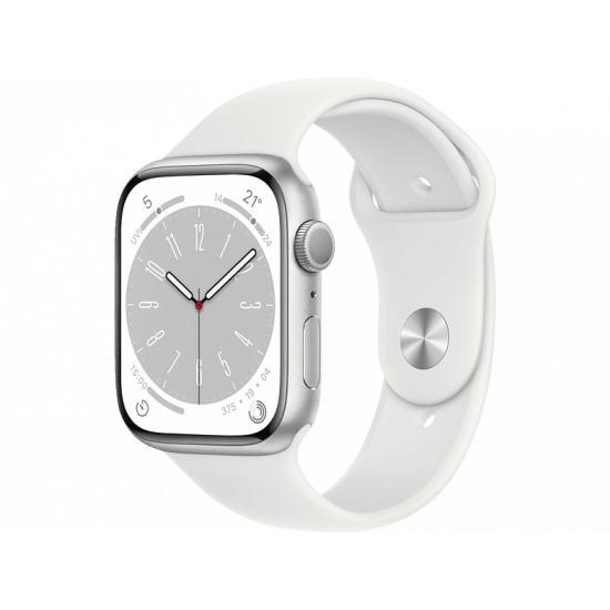 Apple Watch Series 8 45 mm (GPS) Silber Aluminiumgehäuse mit weißem Sportarmband S/M