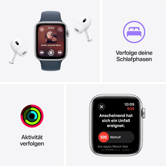 Apple Watch SE 2023 2. Generation (GPS, 40 mm) - Midnight-Aluminiumgehäuse mit S/M Midnight-Sportarmband