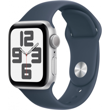 Apple Watch SE 2023 2. Generation (GPS, 40 mm) - Silber Aluminiumgehäuse mit Sturmblau Sportarmband M/L