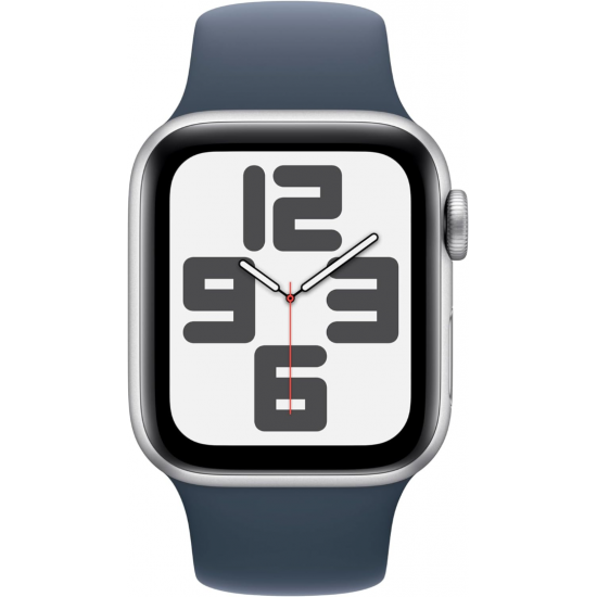 Apple Watch SE 2023 2. Generation (GPS, 40 mm) - Silber Aluminiumgehäuse mit Sturmblau Sportarmband S/M