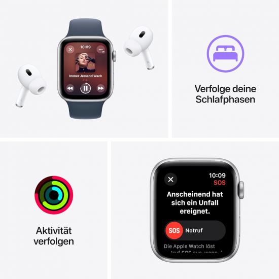 Apple Watch SE 2023 2. Generation (GPS, 40 mm) - Silber Aluminiumgehäuse mit Sturmblau Sportarmband S/M