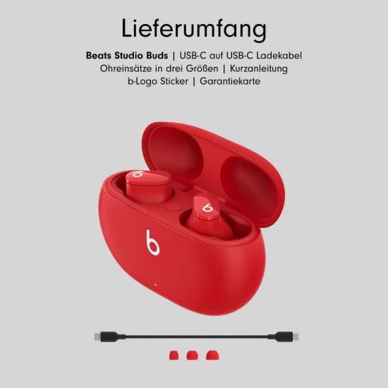 Beats Studio Buds – Komplett kabellose Bluetooth In-Ear Kopfhörer mit Noise-Cancelling – schweißbeständige, kompatibel mit Apple und Android – Rot