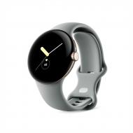 Google Pixel Watch (Wi-Fi, 41 mm) Edelstahlgehäuse in Champagnergold mit sportlichem Sportarmband in Haselnussbraun