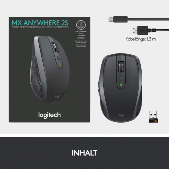 Logitech MX Anywhere 2S Kabellose Maus - Schwarz