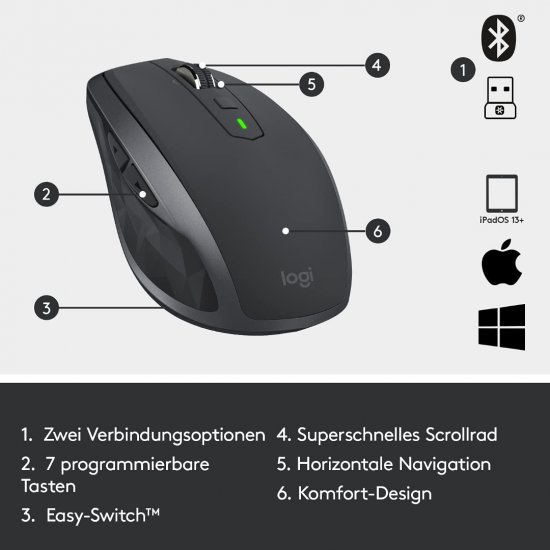 Logitech MX Anywhere 2S Kabellose Maus - Schwarz