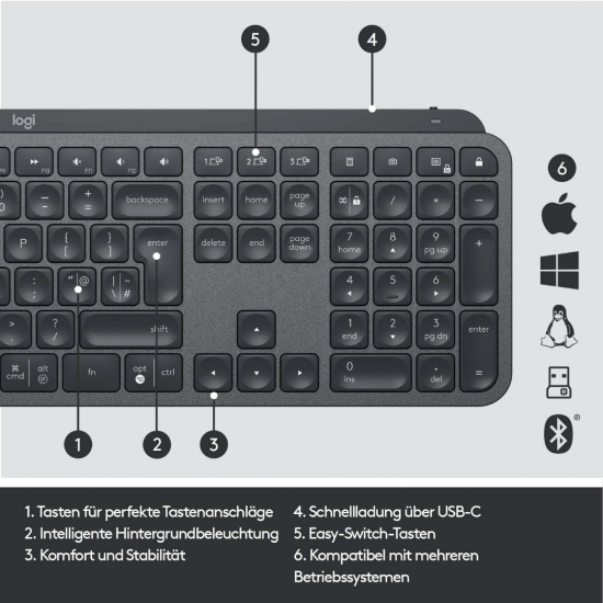 Logitech MX Keys Kabellose Tastatur - Schwarz