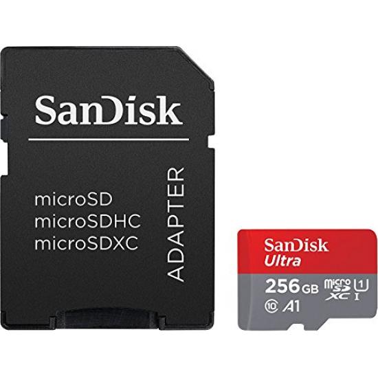 SanDisk Ultra microSDXC UHS-I Speicherkarte 256 GB + Adapter (A1, Klasse 10, U1, 120 MB/s Übertragung)