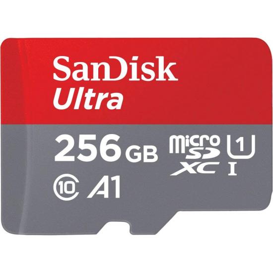 SanDisk Ultra microSDXC UHS-I Speicherkarte 256 GB + Adapter (A1, Klasse 10, U1, 120 MB/s Übertragung)