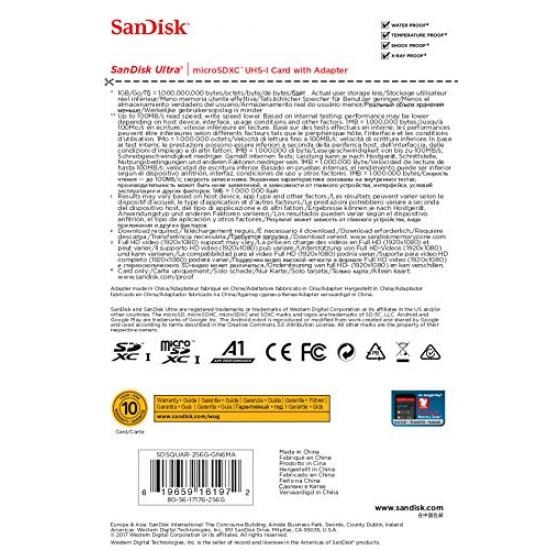 SanDisk Ultra microSDXC UHS-I Speicherkarte 256 GB + Adapter (A1, Klasse 10, U1, 120 MB/s Übertragung)