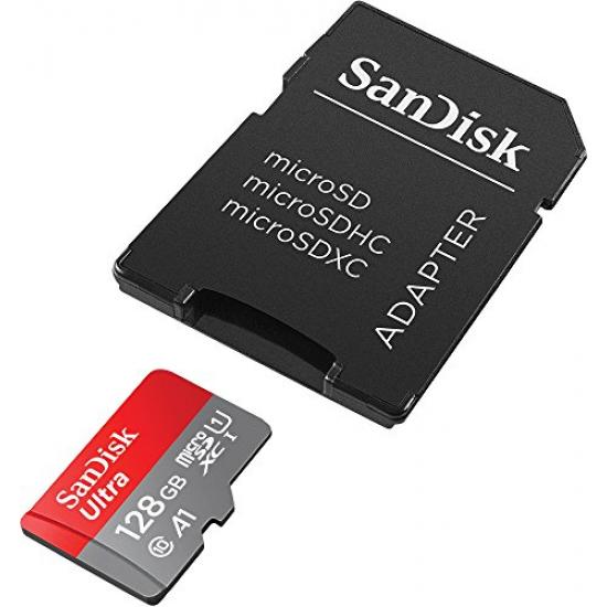 SanDisk Ultra microSDXC UHS-I Speicherkarte 128 GB + Adapter (A1, Class 10, U1, Full HD-Videos, bis zu 120 MB/s Lesegeschwindigkeit)