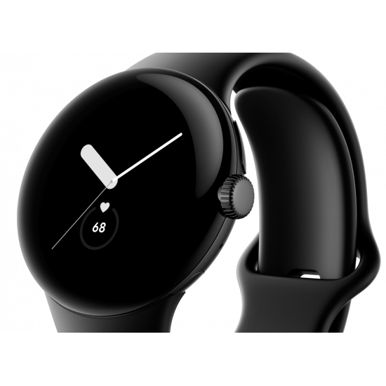 Google Pixel Watch (Wi-Fi, 41 mm) mattschwarzes Edelstahlgehäuse mit Obsidian Sports Active-Armband