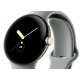 Google Pixel Watch (Wi-Fi, 41 mm) Edelstahlgehäuse in Champagnergold mit sportlichem Sportarmband in Haselnussbraun