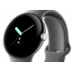 Google Pixel Watch (Wi-Fi, 41 mm) Edelstahlgehäuse in poliertem Silber mit Sports Active-Armband in Anthrazit