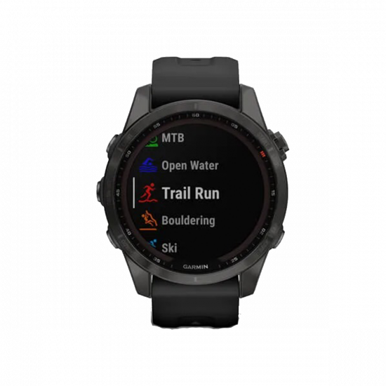 Garmin Fenix 7S Sapphire Solar Edition (42 mm) – kohlenstoffgraues DLC-Titan mit schwarzem Band