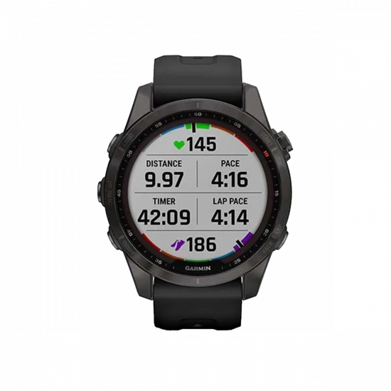 Garmin Fenix 7S Sapphire Solar Edition (42 mm) – kohlenstoffgraues DLC-Titan mit schwarzem Band