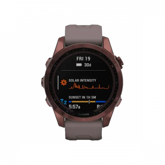 Garmin Fenix 7S Sapphire Solar Edition (42 mm) – Dark Bronze Titanium mit schiefergrauem Band