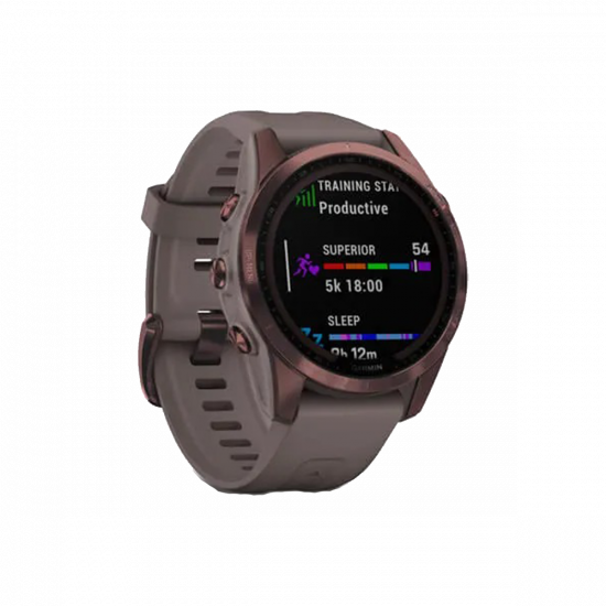 Garmin Fenix 7S Sapphire Solar Edition (42 mm) – Dark Bronze Titanium mit schiefergrauem Band