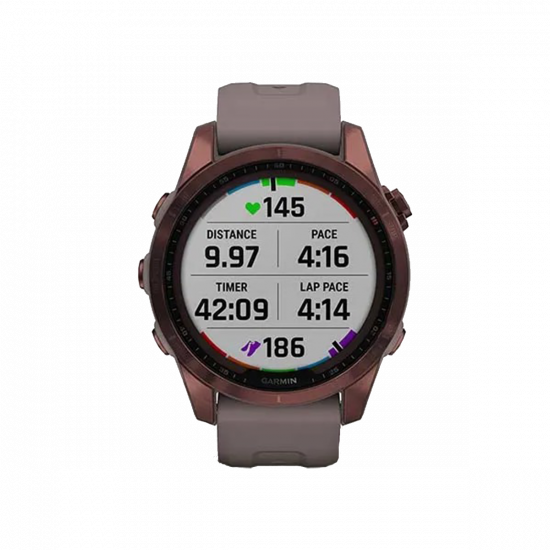 Garmin Fenix 7S Sapphire Solar Edition (42 mm) – Dark Bronze Titanium mit schiefergrauem Band