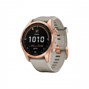 Garmin Fenix 7S Solar Edition (42 mm) – Roségold mit hellem Sandband