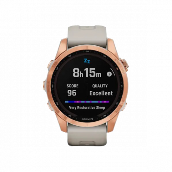 Garmin Fenix 7S Solar Edition (42 mm) – Roségold mit hellem Sandband