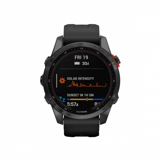 Garmin Fenix 7S Solar Edition (42 mm) – Schiefergrau mit schwarzem Band