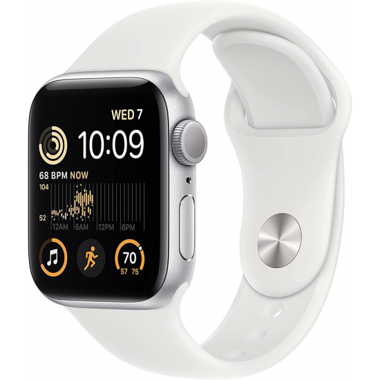 Apple Watch SE 2022 2. Generation (GPS, 40 mm) – Silbernes Aluminiumgehäuse mit weißem Sportarmband M/L