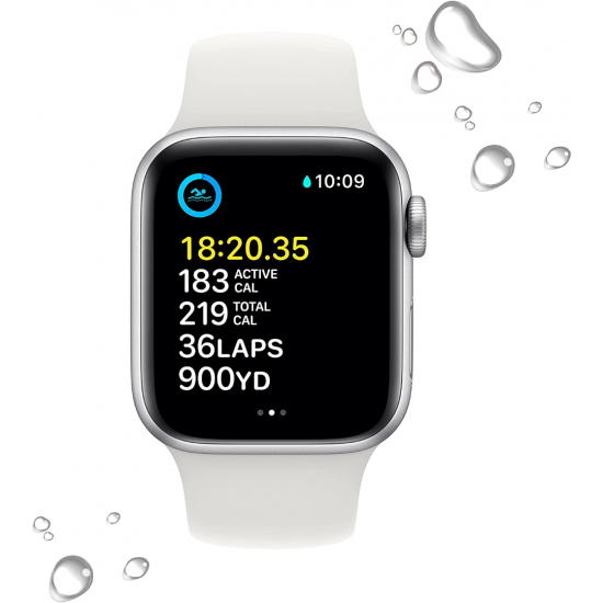 Apple Watch SE 2022 2. Generation (GPS, 40 mm) – Silbernes Aluminiumgehäuse mit weißem Sportarmband M/L