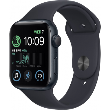 Apple Watch SE 2022 2. Generation (GPS, 44 mm) – Midnight Aluminiumgehäuse mit M/L Midnight Sportarmband