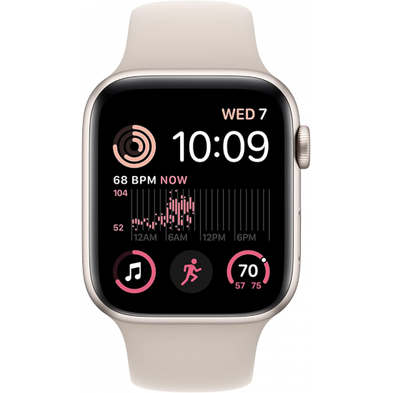 Apple Watch SE 2022 2. Generation (GPS, 44 mm) – Polarstern Aluminiumgehäuse mit S/M Polarstern Sportarmband