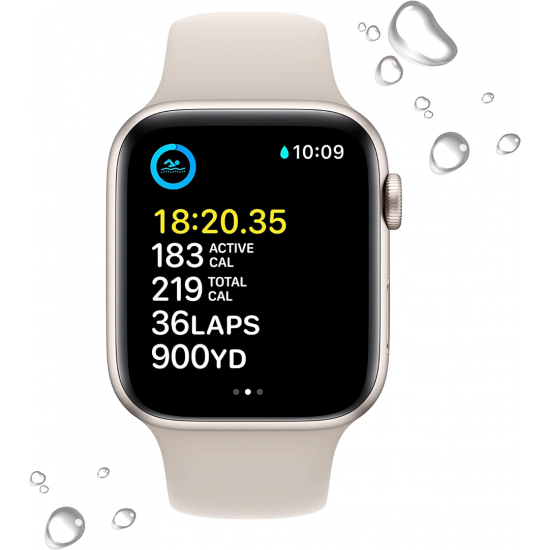Apple Watch SE 2022 2. Generation (GPS, 44 mm) – Polarstern Aluminiumgehäuse mit S/M Polarstern Sportarmband