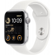 Apple Watch SE 2022 2. Generation (GPS, 44 mm) – Silbernes Aluminiumgehäuse mit weißem Sportarmband S/M