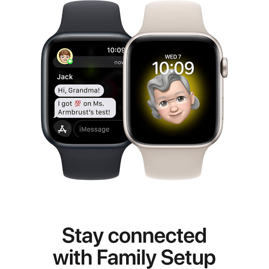 Apple Watch SE 2022 2. Generation (GPS, 44 mm) – Silbernes Aluminiumgehäuse mit weißem Sportarmband M/L