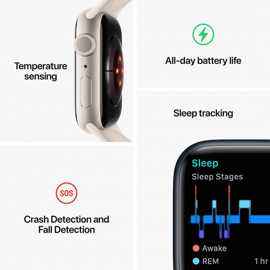 Apple Watch Series 8 41 mm (GPS) – Mitternacht Aluminiumgehäuse mit S/M Mitternacht Sportarmband