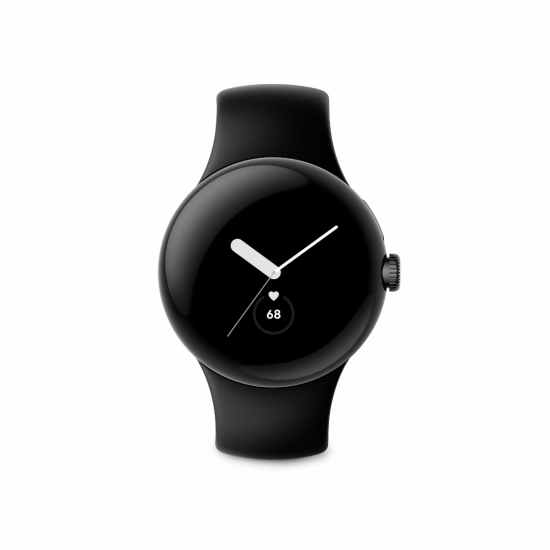 Google Pixel Watch (Wi-Fi, 41 mm) mattschwarzes Edelstahlgehäuse mit Obsidian Sports Active-Armband