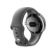 Google Pixel Watch (Wi-Fi, 41 mm) Edelstahlgehäuse in poliertem Silber mit Sports Active-Armband in Anthrazit