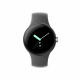 Google Pixel Watch (Wi-Fi, 41 mm) Edelstahlgehäuse in poliertem Silber mit Sports Active-Armband in Anthrazit