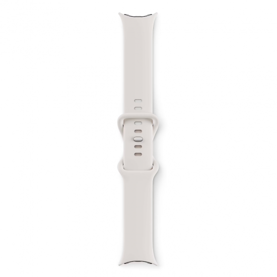Google Pixel Watch (Wi-Fi, 41 mm) Edelstahlgehäuse in poliertem Silber mit Chalk Sports Active-Armband