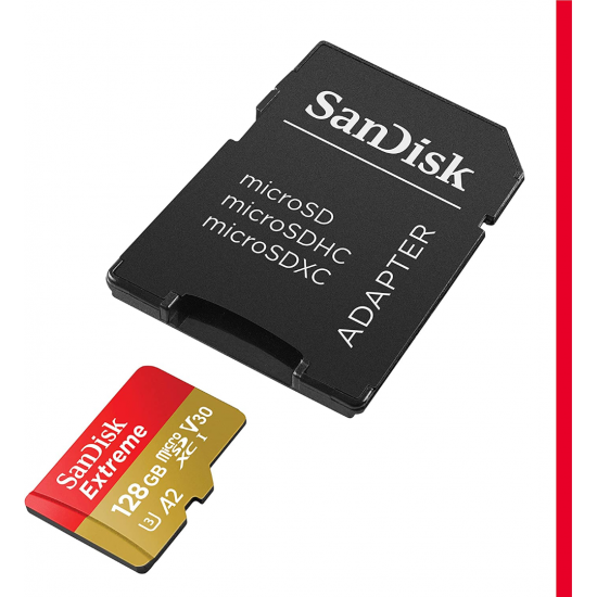 SanDisk Extreme 128 GB microSDXC-Speicherkarte (A2, Klasse 10, UHH-I, U3, V30)