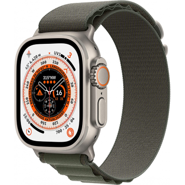 Apple Watch Ultra (GPS + Cellular, 49 mm) Smartwatch-Titangehäuse mit Grün Alpine Loop - L