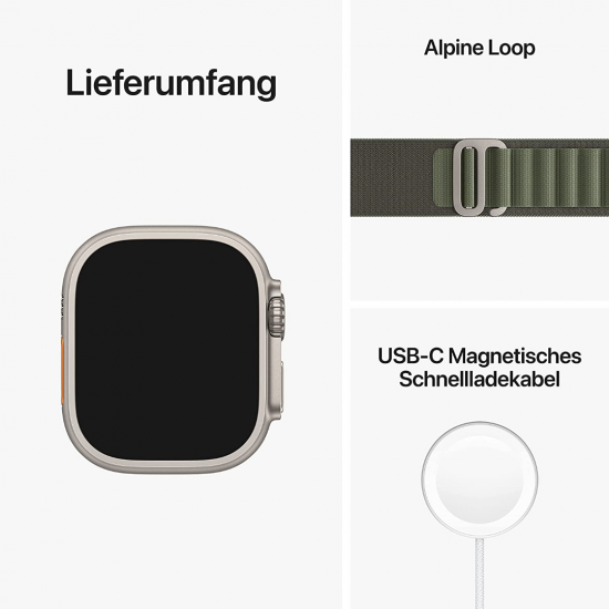 Apple Watch Ultra (GPS + Cellular, 49 mm) Smartwatch-Titangehäuse mit Grün Alpine Loop - S