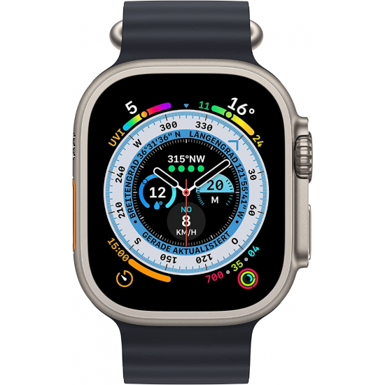 Apple Watch Ultra (GPS + Cellular, 49 mm) Smartwatch-Titangehäuse mit Mitternacht Ozeanarmband