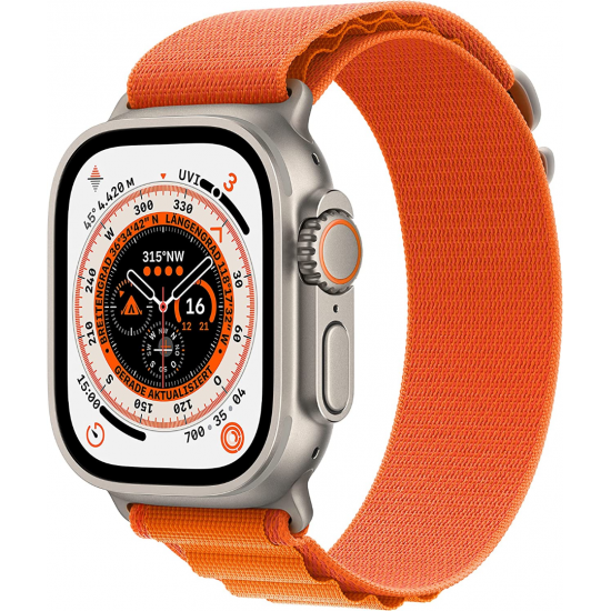 Apple Watch Ultra (GPS + Cellular, 49 mm) Smartwatch-Titangehäuse mit Orange Alpine Loop - S