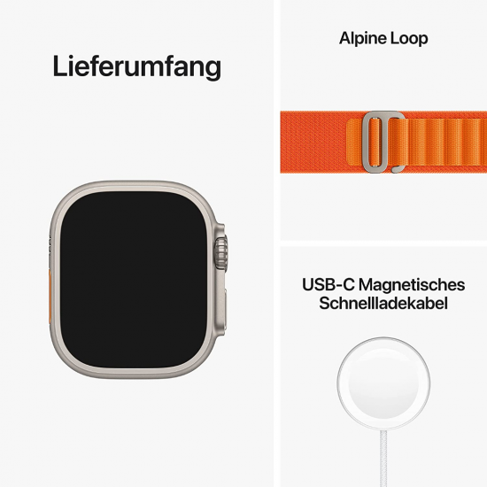 Apple Watch Ultra (GPS + Cellular, 49 mm) Smartwatch-Titangehäuse mit Orange Alpine Loop - M