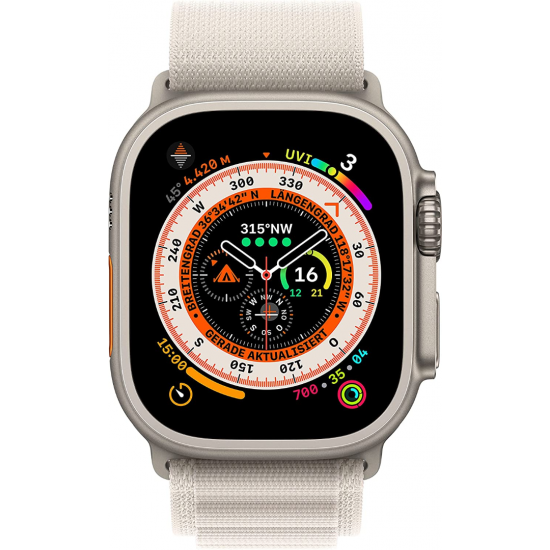 Apple Watch Ultra (GPS + Cellular, 49 mm) Smartwatch-Titangehäuse mit Polarstern Alpine Loop - M