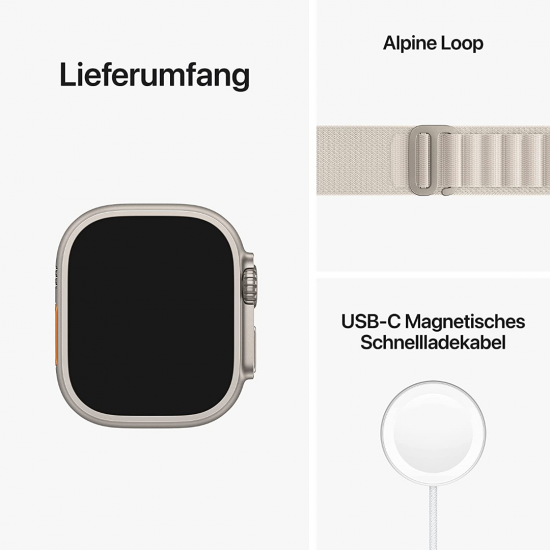 Apple Watch Ultra (GPS + Cellular, 49 mm) Smartwatch-Titangehäuse mit Polarstern Alpine Loop - M